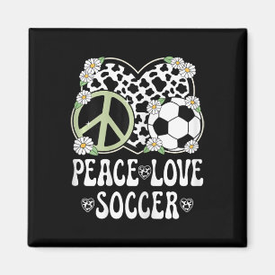 Peace Love Soccer Lover Cow Print Women Girls Cute Magnet