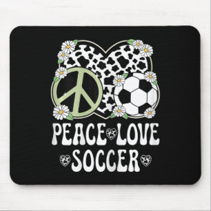 Peace Love Soccer Lover Cow Print Women Girls Cute Mouse Pad