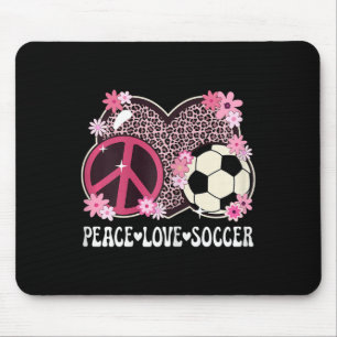 Peace Love Soccer Lover Leopard Print Women Girl C Mouse Pad