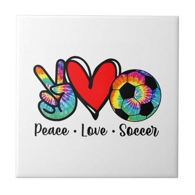 Peace Love Soccer Tie Dye Design Women Teen Girls  Ceramic Tile (Front)