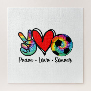 Peace Love Soccer Tie Dye Design Women Teen Girls  Jigsaw Puzzle