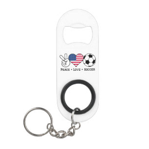 Peace Love Soccer USA Keychain Bottle Opener