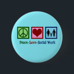 Peace Love Social Work 6 Cm Round Badge<br><div class="desc">Peace Love Social Work present. A cute social worker Christmas gift featuring a family holding hands next to a peace sign and heart. A nice design for social services.</div>