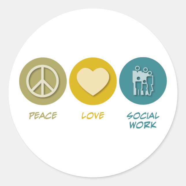 Peace Love Social Work Classic Round Sticker (Front)