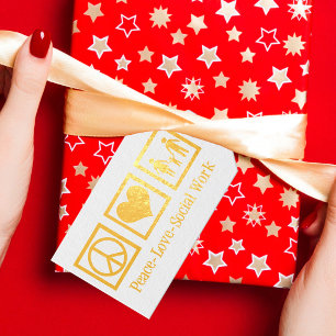 Peace Love Social Work Custom Holiday Party Gold Gift Tags