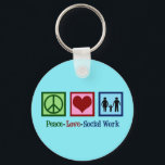 Peace Love Social Work Key Ring<br><div class="desc">Peace Love Social Work present. A cute social worker Christmas gift featuring a family holding hands next to a peace sign and heart. A nice design for social services.</div>