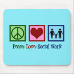Peace Love Social Work Mouse Pad<br><div class="desc">Peace Love Social Work present. A cute social worker Christmas gift featuring a family holding hands next to a peace sign and heart. A nice design for social services.</div>