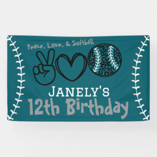 Peace Love Softball Birthday Banner