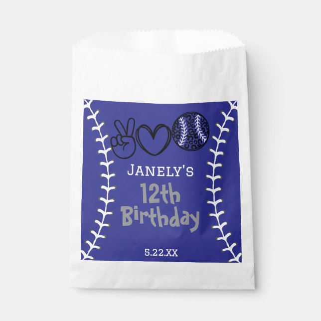 Peace Love Softball Birthday Favour Bag (Front)