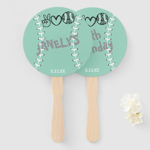 Peace Love Softball Birthday Hand Fan