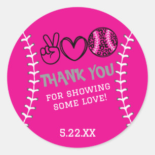 Peace Love Softball Birthday Invitation Classic Round Sticker