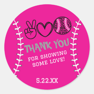 Peace Love Softball Birthday Invitation Classic Round Sticker