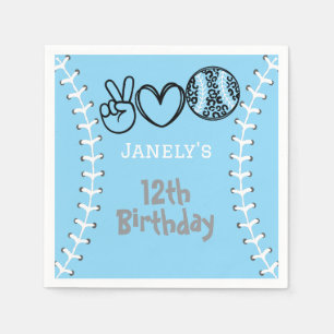 Peace Love Softball Birthday Napkin