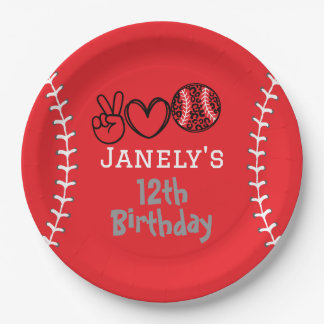 Peace Love Softball Birthday Paper Plate