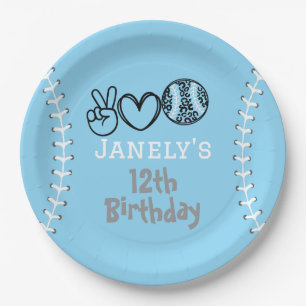 Peace Love Softball Birthday Paper Plate