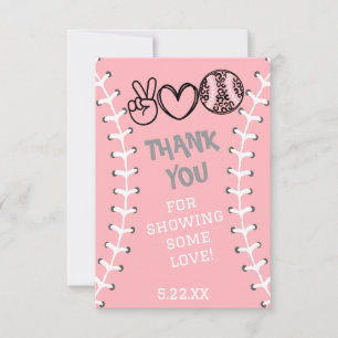 Peace Love Softball Birthday Thank You Card