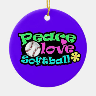 Peace, Love, Softball Ceramic Ornament