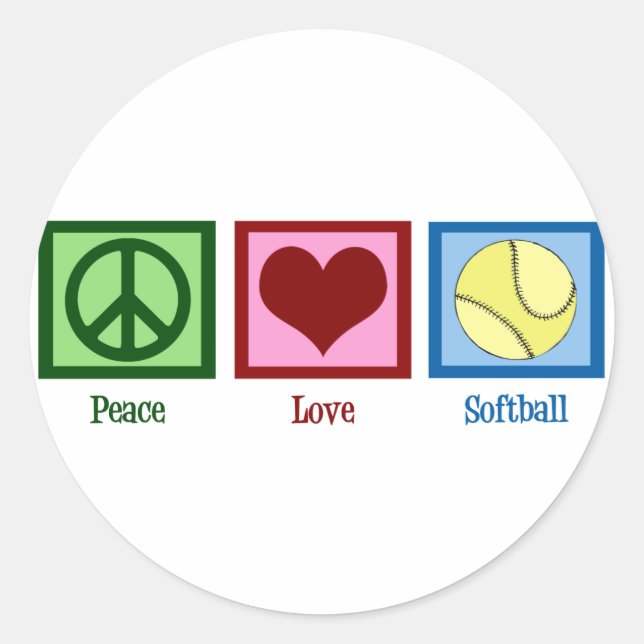 Peace Love Softball Classic Round Sticker (Front)