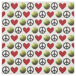 Peace, Love, Softball Design Fabric