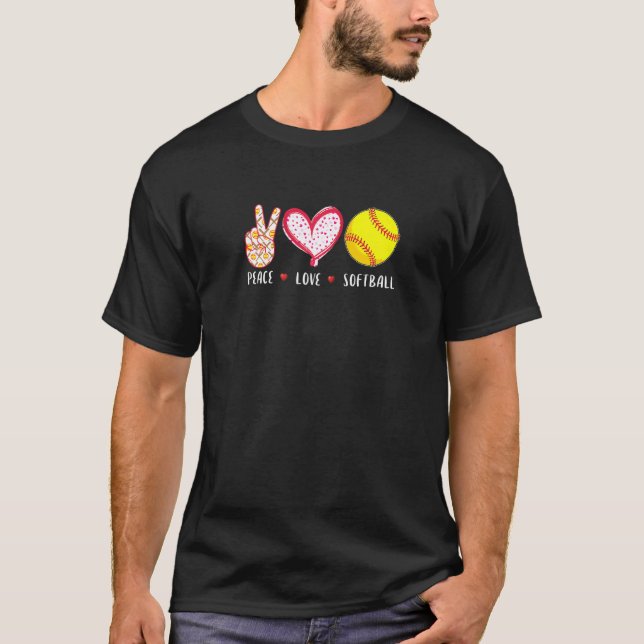 Peace Love Softball For Girls Boys Kids Women Men  T-Shirt (Front)