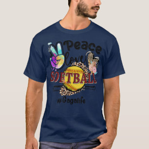 Peace Love Softball Gaga Life Mum Grandma Leopard T-Shirt