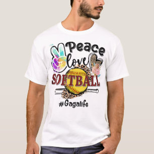 Peace Love Softball Gaga Life Mum Grandma Leopard  T-Shirt