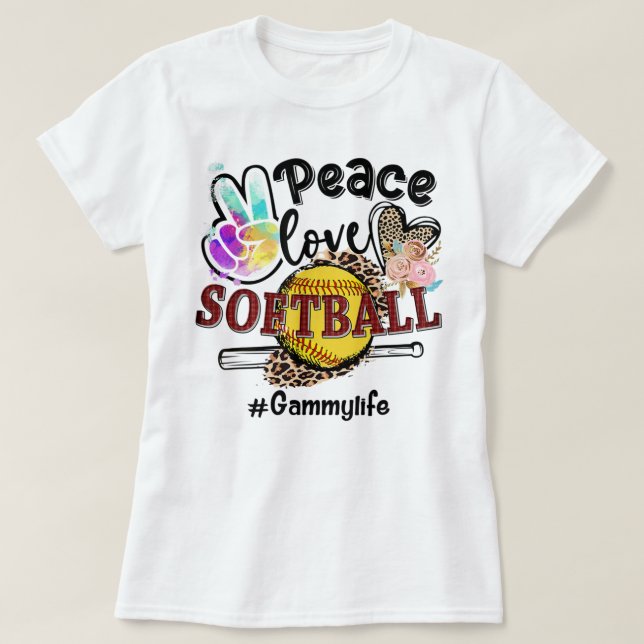 Peace Love Softball Gammy Life Mom Grandma Leopard T-Shirt (Design Front)