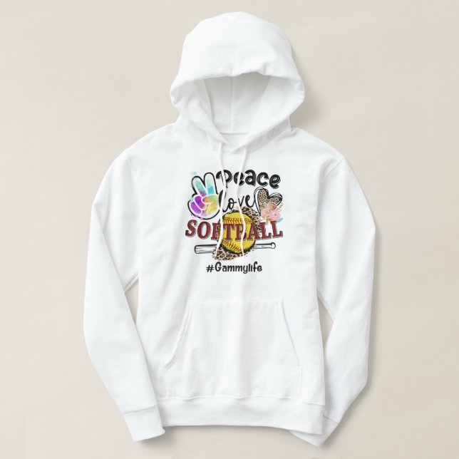 Peace Love Softball Gammy Life Mum Grandma Leopard Hoodie (Design Front)