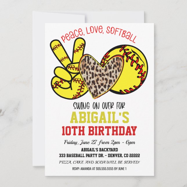  Peace Love Softball Invitation (Front)