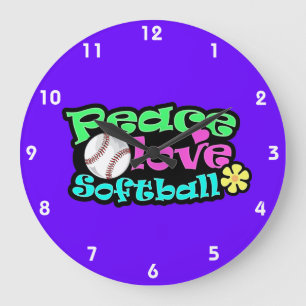 Peace, Love, Softball Large Clock