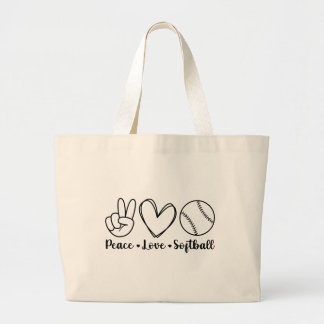 Peace Love Softball Large Tote Bag