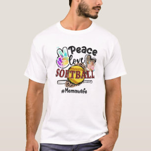 Peace Love Softball Memaw Life Mum Grandma Leopard T-Shirt