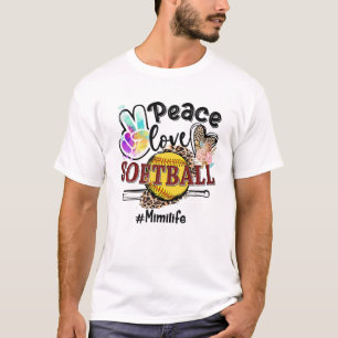 Peace Love Softball Mimi Life Mum Grandma Leopard T-Shirt