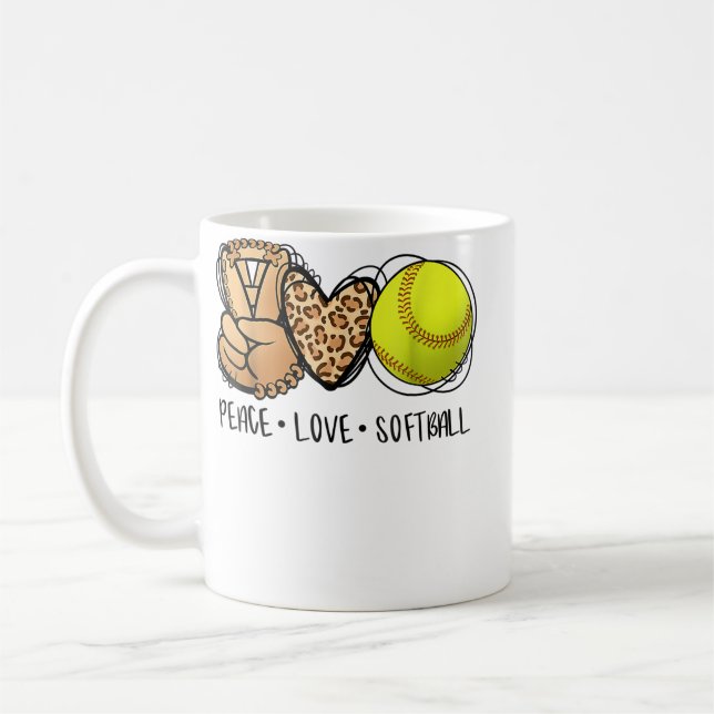 Peace Love Softball Mom Leopard Print Mother's Day Coffee Mug (Left)