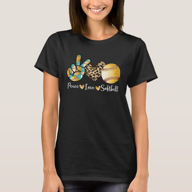 Peace Love Softball  Mom   Pitcher Catcher T-Shirt (Front)