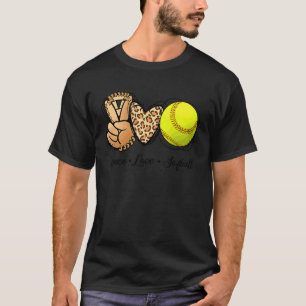 Peace Love Softball Moms Leopard Print Mother's Da T-Shirt