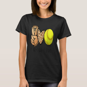 Peace Love Softball Moms Leopard Print Mother's Da T-Shirt