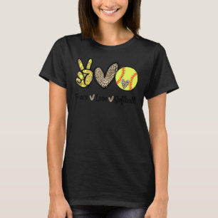 Peace Love Softball Mum Leopard Print Cheetah Patt T-Shirt