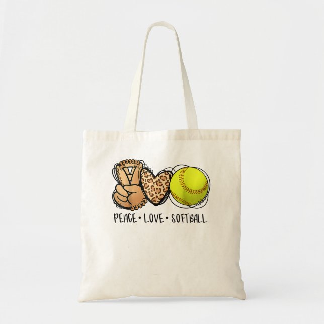 Peace Love Softball Mum Leopard Print Mother's Day Tote Bag (Front)