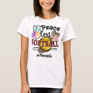 Peace Love Softball Nana Life Mum Grandma Leopard  T-Shirt