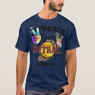 Peace Love Softball Nene Life Mom Grandma Leopard  T-Shirt
