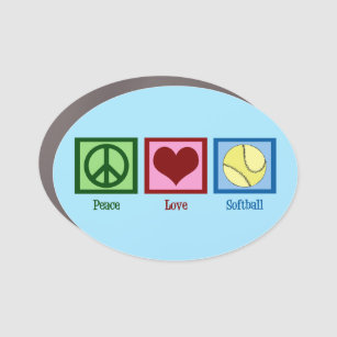 Peace Love Softball Player Blue Car Magnet