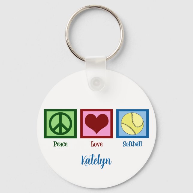 Peace Love Softball Player Personalised Key Ring (Front)
