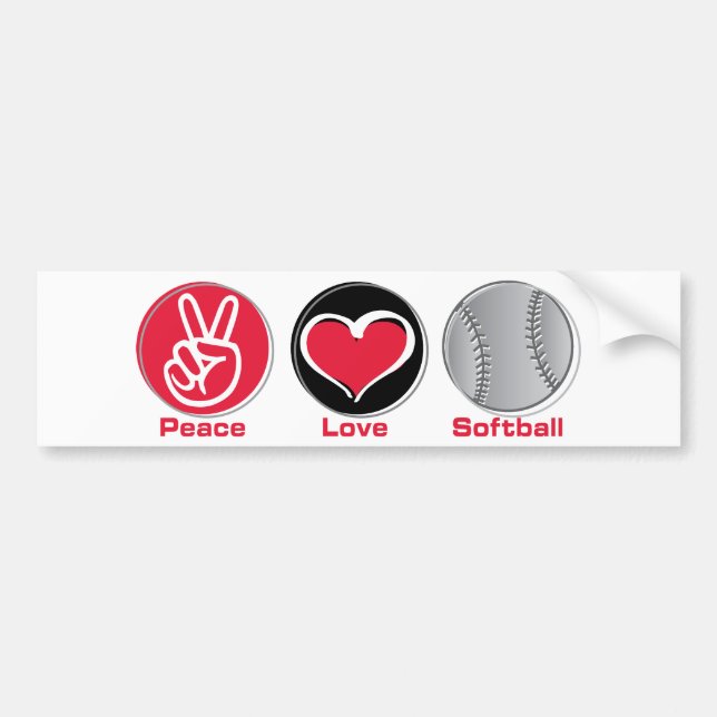 Peace Love Softball red Bumper Sticker (Front)