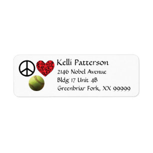 Peace Love Softball Return Address Label