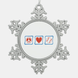 Peace Love Softball Squares Snowflake Pewter Christmas Ornament