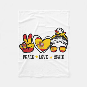Peace Love Spain Messy Bun Spanish Soccer Fan Wome Fleece Blanket