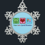 Peace Love Special Education Teacher Snowflake Pewter Christmas Ornament<br><div class="desc">Peace Love Special Education Teacher Christmas gift for someone who works with children who have special needs in a resource room or school. A cute special ed present featuring a peace sign,  heart,  and playing kids.</div>