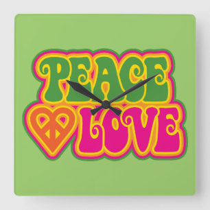 Peace Love Square Wall Clock