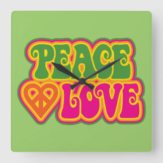 Peace Love Square Wall Clock